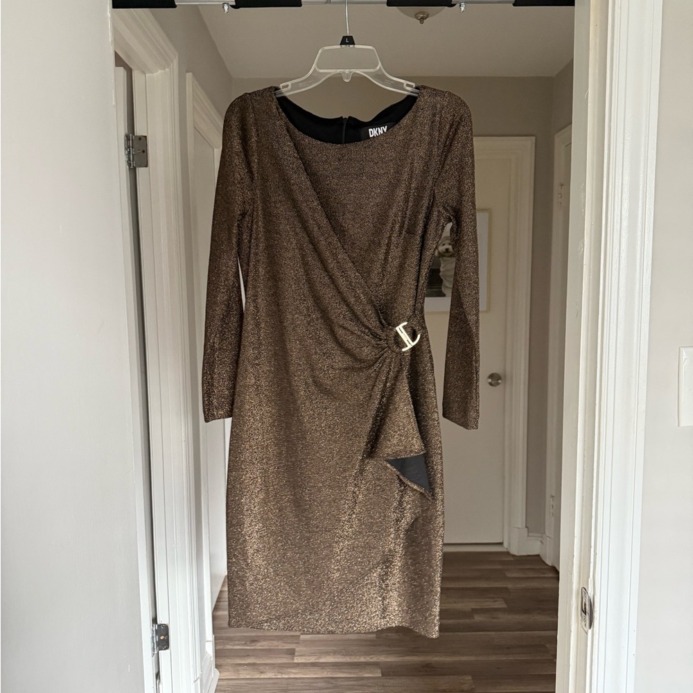 Modest gold DKNY work or NYE dress